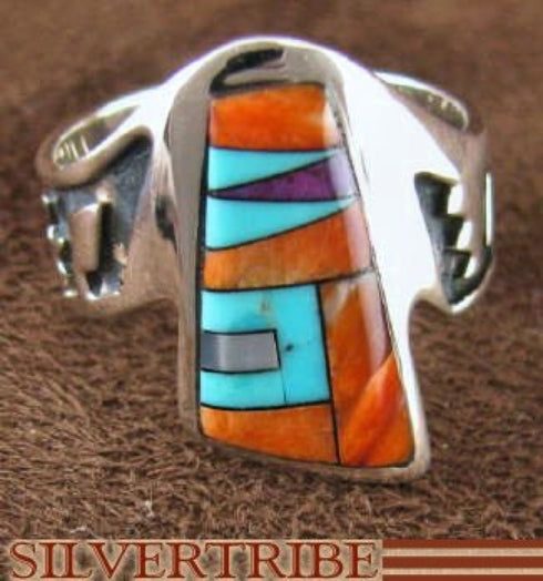 Multicolor Turquoise Sterling Silver Ring Size 8-1/2 AS37272